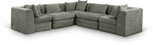 Meridian Furniture Stellar Five Piece Modular Sectional Plush Chenille Fabric Organic Green Living Room 608Green-Sec5C