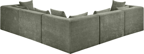 Meridian Furniture Stellar Five Piece Modular Sectional Plush Chenille Fabric Organic Green Living Room 608Green-Sec5C