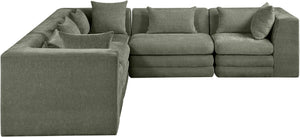 Meridian Furniture Stellar Five Piece Modular Sectional Plush Chenille Fabric Organic Green Living Room 608Green-Sec5C
