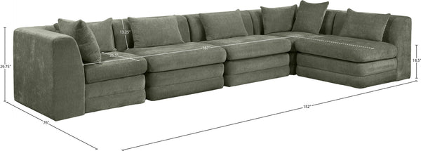 Meridian Furniture Stellar Five Piece Modular Sectional Soft Green Chenille Living Room Sofa Set 608Green-Sec5D