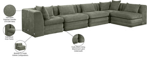 Meridian Furniture Stellar Five Piece Modular Sectional Soft Green Chenille Living Room Sofa Set 608Green-Sec5D