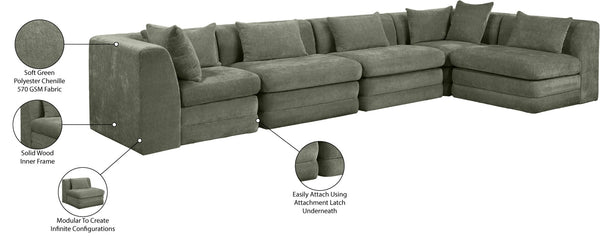 Meridian Furniture Stellar Five Piece Modular Sectional Soft Green Chenille Living Room Sofa Set 608Green-Sec5D