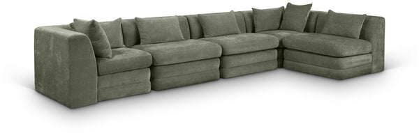 Meridian Furniture Stellar Five Piece Modular Sectional Soft Green Chenille Living Room Sofa Set 608Green-Sec5D