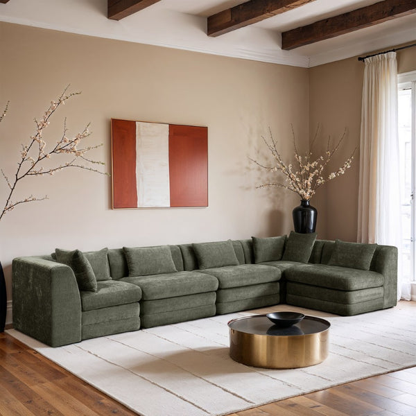 Meridian Furniture Stellar Five Piece Modular Sectional Soft Green Chenille Living Room Sofa Set 608Green-Sec5D