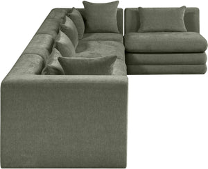 Meridian Furniture Stellar Five Piece Modular Sectional Soft Green Chenille Living Room Sofa Set 608Green-Sec5D