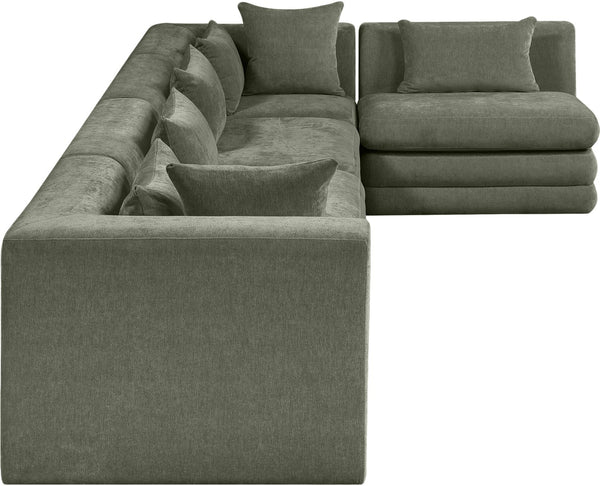 Meridian Furniture Stellar Five Piece Modular Sectional Soft Green Chenille Living Room Sofa Set 608Green-Sec5D