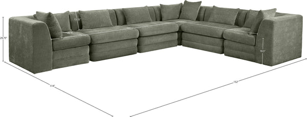 Meridian Furniture Stellar Six Piece Modular Sectional Soft Chenille Low Profile Living Room Sofa Set 608Green-Sec6A