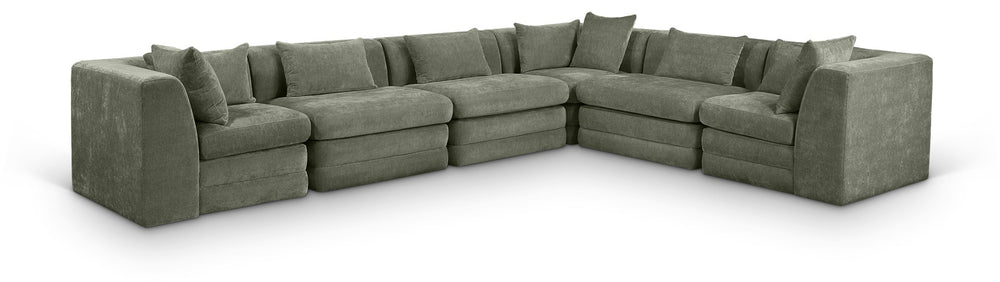 Meridian Furniture Stellar Six Piece Modular Sectional Soft Chenille Low Profile Living Room Sofa Set 608Green-Sec6A