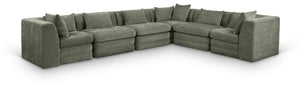 Meridian Furniture Stellar Six Piece Modular Sectional Soft Chenille Low Profile Living Room Sofa Set 608Green-Sec6A