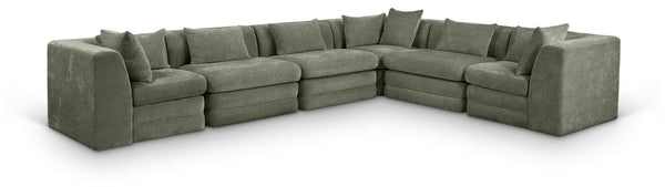 Meridian Furniture Stellar Six Piece Modular Sectional Soft Chenille Low Profile Living Room Sofa Set 608Green-Sec6A