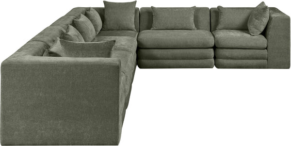 Meridian Furniture Stellar Six Piece Modular Sectional Soft Chenille Low Profile Living Room Sofa Set 608Green-Sec6A