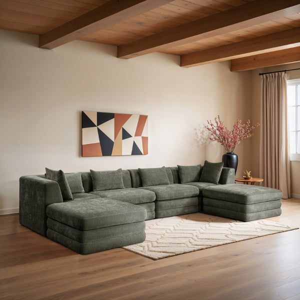 Meridian Furniture Stellar Six Piece Modular Sectional Plush Chenille Upholstery Flexible Living Room Seating 608Green-Sec6B