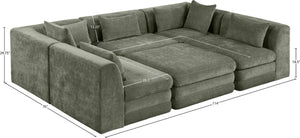 Meridian Furniture Stellar Six Piece Modular Sectional Chenille Upholstered Sofa for Large Living Rooms 608Green-Sec6C