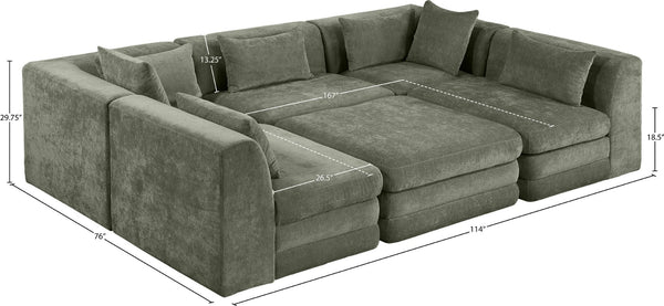 Meridian Furniture Stellar Six Piece Modular Sectional Chenille Upholstered Sofa for Large Living Rooms 608Green-Sec6C