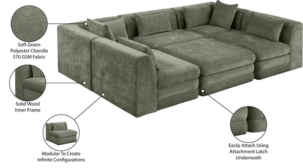 Meridian Furniture Stellar Six Piece Modular Sectional Chenille Upholstered Sofa for Large Living Rooms 608Green-Sec6C