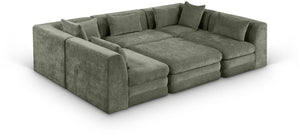 Meridian Furniture Stellar Six Piece Modular Sectional Chenille Upholstered Sofa for Large Living Rooms 608Green-Sec6C