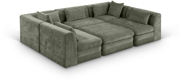 Meridian Furniture Stellar Six Piece Modular Sectional Chenille Upholstered Sofa for Large Living Rooms 608Green-Sec6C