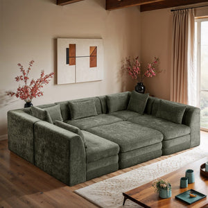 Meridian Furniture Stellar Six Piece Modular Sectional Chenille Upholstered Sofa for Large Living Rooms 608Green-Sec6C