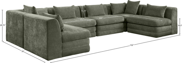 Meridian Furniture Stellar Six Piece Modular Sectional in Plush Green Chenille for Spacious Living Rooms 608Green-Sec6D