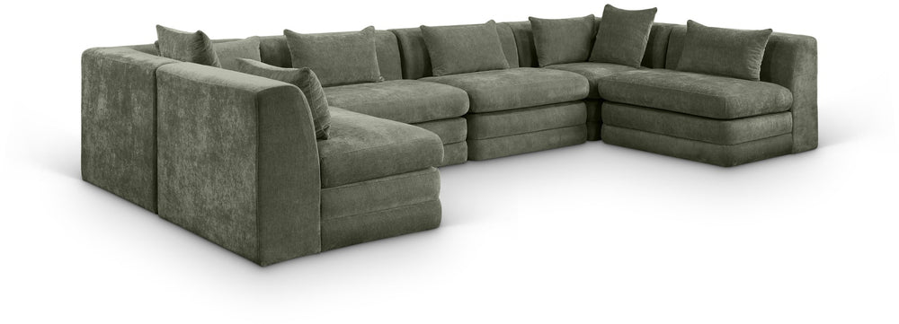 Meridian Furniture Stellar Six Piece Modular Sectional in Plush Green Chenille for Spacious Living Rooms 608Green-Sec6D