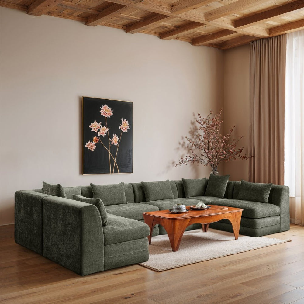 Meridian Furniture Stellar Six Piece Modular Sectional in Plush Green Chenille for Spacious Living Rooms 608Green-Sec6D
