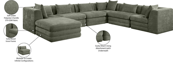 Meridian Furniture Stellar Seven Piece Modular Sectional Soft Chenille Upholstery for Open Living Spaces 608Green-Sec7A
