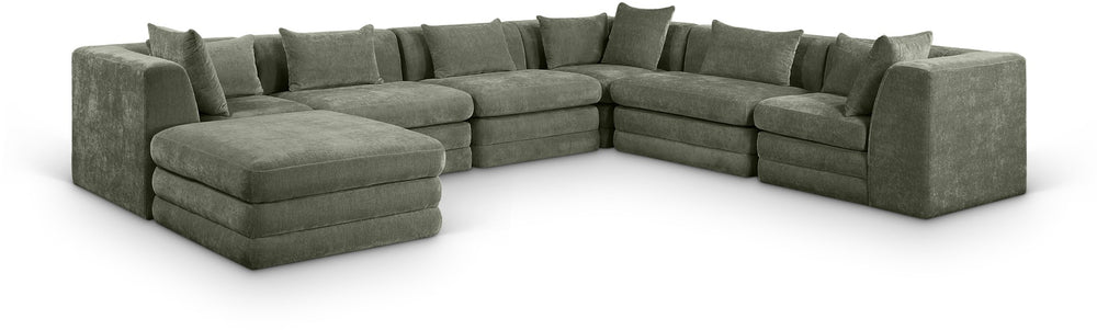 Meridian Furniture Stellar Seven Piece Modular Sectional Soft Chenille Upholstery for Open Living Spaces 608Green-Sec7A