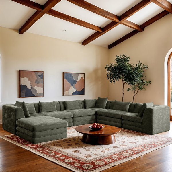 Meridian Furniture Stellar Seven Piece Modular Sectional Soft Chenille Upholstery for Open Living Spaces 608Green-Sec7A