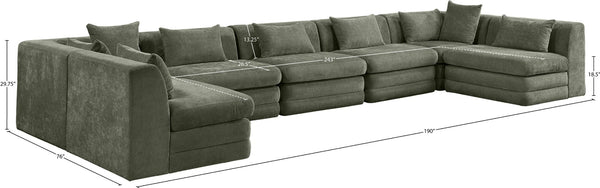 Meridian Furniture Stellar Seven Piece Modular Sectional Sage Chenille 190 Inch Living Room Sofa 608Green-Sec7B