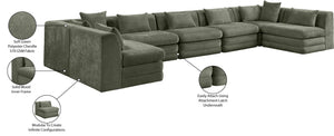 Meridian Furniture Stellar Seven Piece Modular Sectional Sage Chenille 190 Inch Living Room Sofa 608Green-Sec7B