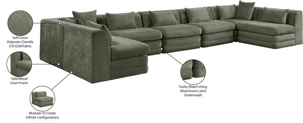 Meridian Furniture Stellar Seven Piece Modular Sectional Sage Chenille 190 Inch Living Room Sofa 608Green-Sec7B