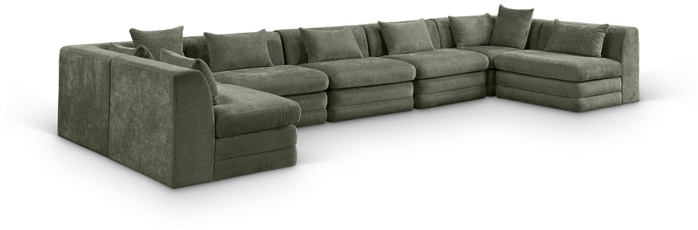Meridian Furniture Stellar Seven Piece Modular Sectional Sage Chenille 190 Inch Living Room Sofa 608Green-Sec7B