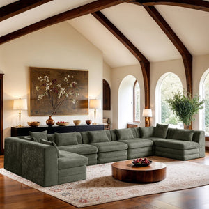 Meridian Furniture Stellar Seven Piece Modular Sectional Sage Chenille 190 Inch Living Room Sofa 608Green-Sec7B
