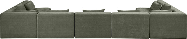 Meridian Furniture Stellar Seven Piece Modular Sectional Sage Chenille 190 Inch Living Room Sofa 608Green-Sec7B