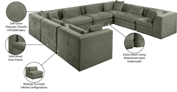 Meridian Furniture Stellar Eight Piece Modular Sectional Soft Green Chenille Plush Living Room Sofa Set 608Green-Sec8A