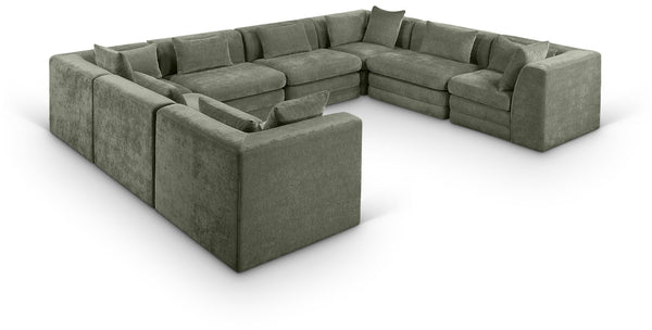 Meridian Furniture Stellar Eight Piece Modular Sectional Soft Green Chenille Plush Living Room Sofa Set 608Green-Sec8A