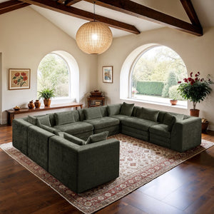 Meridian Furniture Stellar Eight Piece Modular Sectional Soft Green Chenille Plush Living Room Sofa Set 608Green-Sec8A