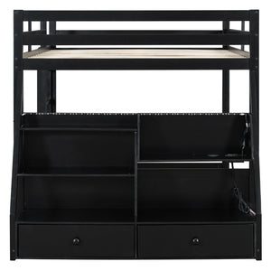 English Elm Full Bunk Bed with App Led Lighting Usb Charging Storage Drawers Kids Bedroom Black N820S00080B
