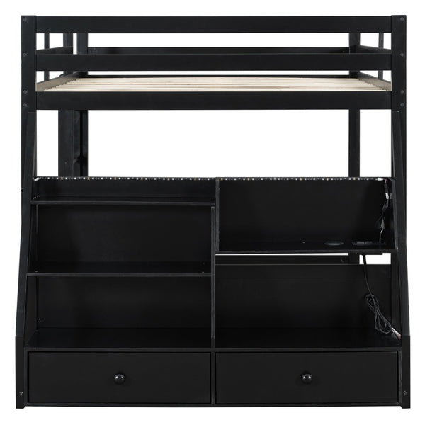 English Elm Full Bunk Bed with App Led Lighting Usb Charging Storage Drawers Kids Bedroom Black N820S00080B