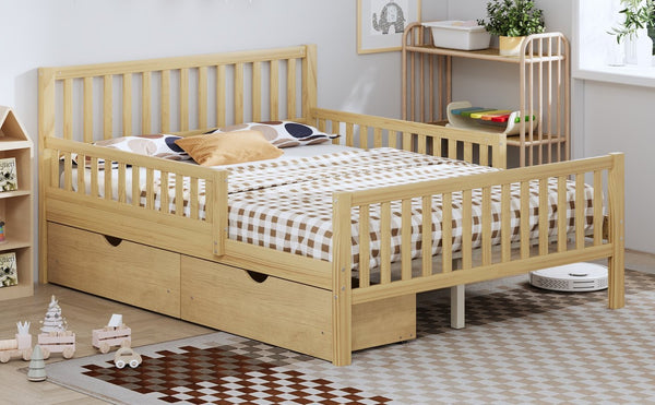 English Elm Twin Pine Platform Bed with Guardrails and Under Storage Drawers for Small Rooms N733P172700M