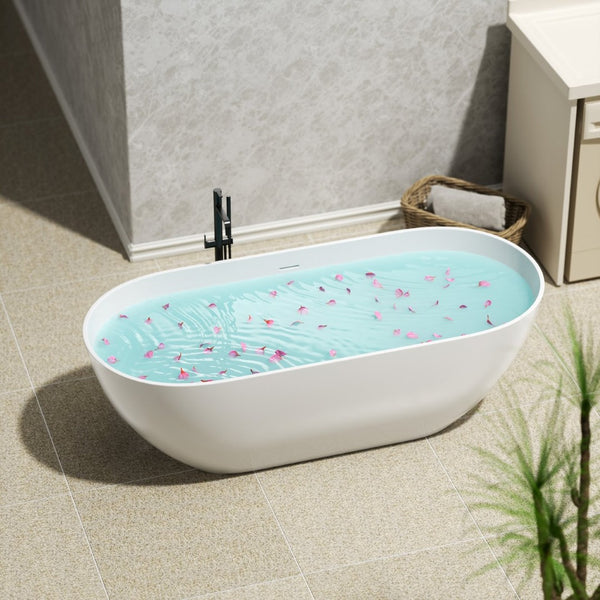 English Elm 69" Stone Resin Freestanding Soaking Tub Ergonomic Lumbar Arch Matte White Cupc W1920P385615