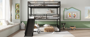 English Elm Queen Metal Triple Bunk Bed With Slide - Space-Saving, Heavy-Duty Design, Safety Guardrails In Black W1580S00172-GIGA