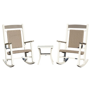 English Elm Outdoor HDPE Rocking Chairs Set of 3 – Weatherproof Oversized Patio Rockers, Ergonomic 380lb Support, Fade‑Resistant Elegance White+gray W1859P360080