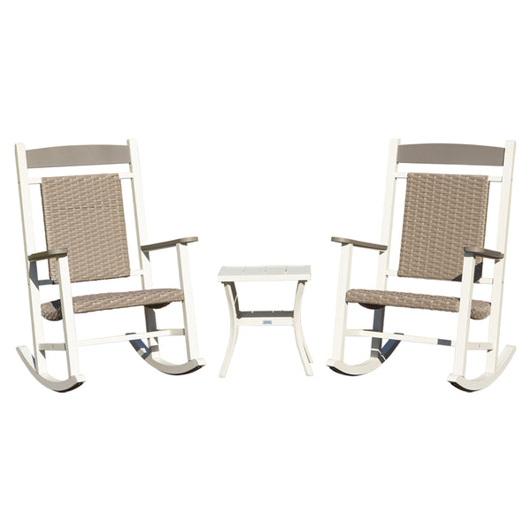 English Elm Outdoor HDPE Rocking Chairs Set of 3 – Weatherproof Oversized Patio Rockers, Ergonomic 380lb Support, Fade‑Resistant Elegance White+gray W1859P360080