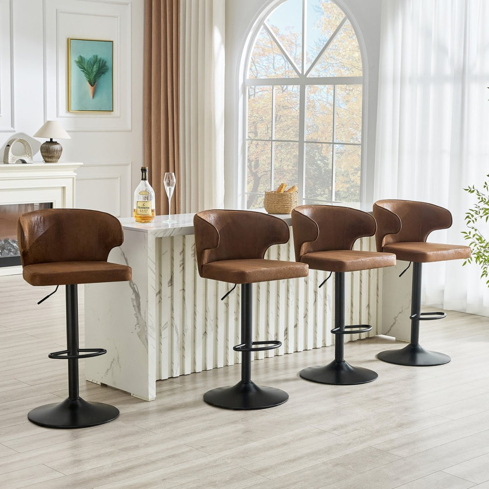 English Elm Modern Oil Wax Upholstered Swivel Barstool Set with Lumbar Support and Chrome Base W2920S00133