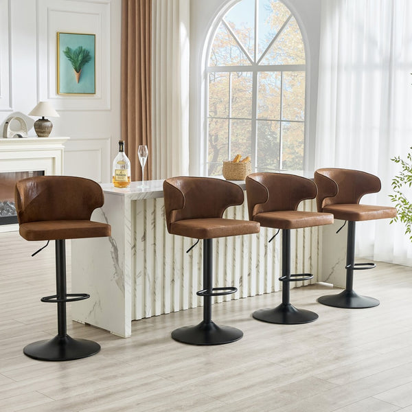 English Elm Modern Oil Wax Upholstered Swivel Barstool Set with Lumbar Support and Chrome Base W2920S00133