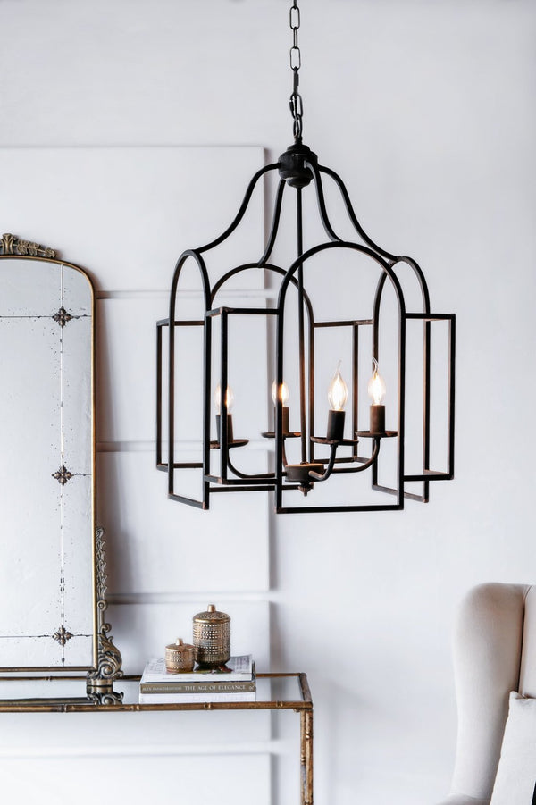 English Elm 17.3x17.3x28.7" Malin 4-light Iron Chandelier Satin Black Finish for Foyer or Dining W2078P411231