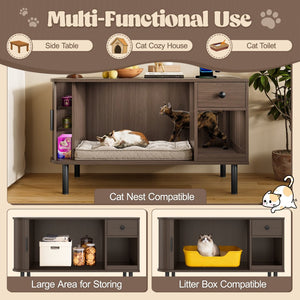 English Elm 37.4" Mdf Cat Litter Enclosure with Tambour Door Walnut Finish and Charging Station N704P380550D