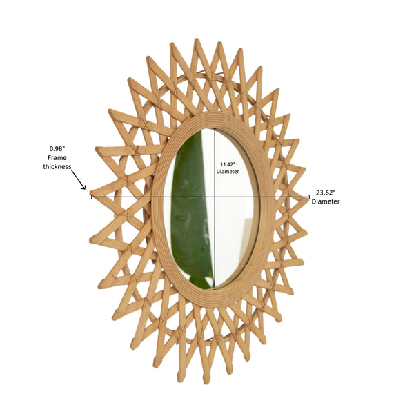 English Elm 24'' Solana Mirror - Handcrafted Bamboo & Hemp Wall Mirror with Radiant Sunburst Diamond Motif for Elegant Rooms Silver W2615P346486