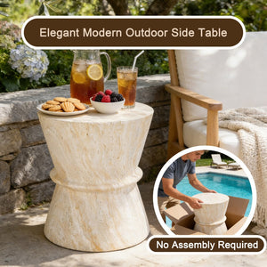 English Elm U_style Hourglass Mgo Concrete Outdoor Accent Table Sculptural Stone Texture Patio Decor Beige,Yellow N711P422072M